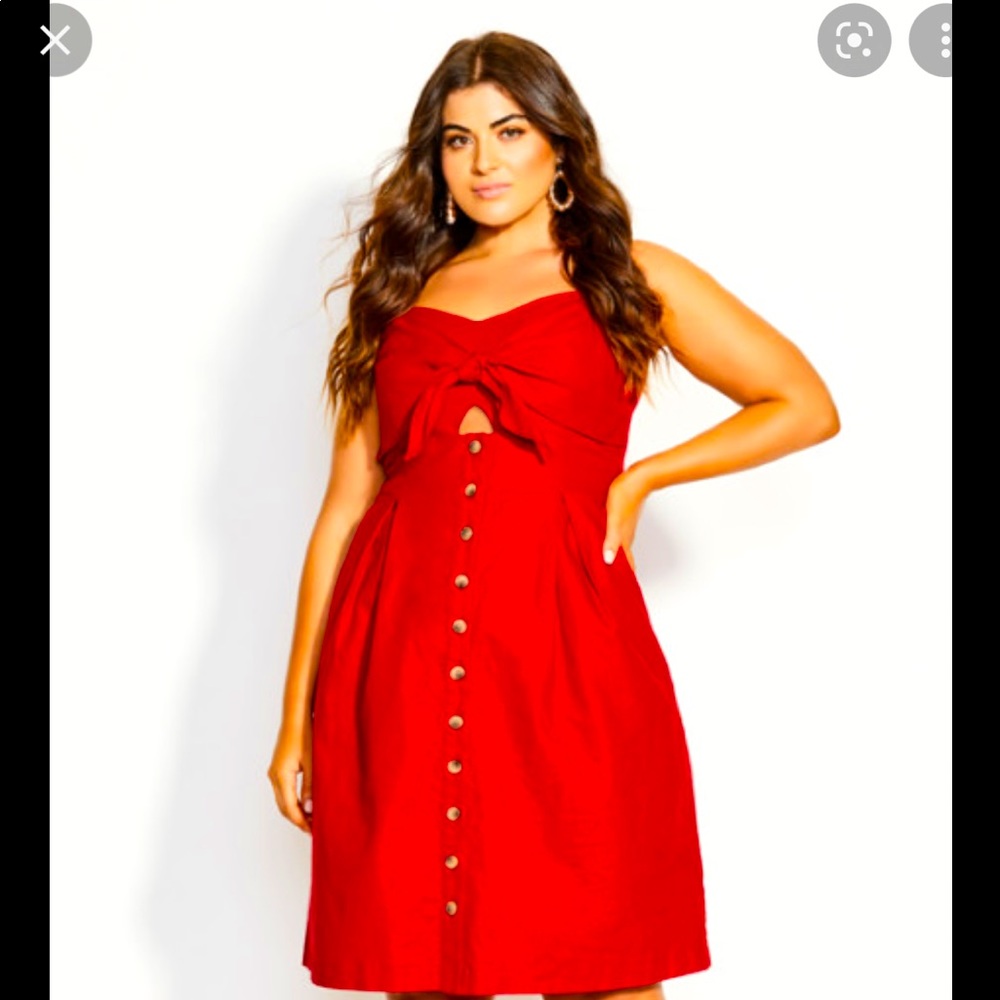 City Chic sweetly tied dress in red size 16